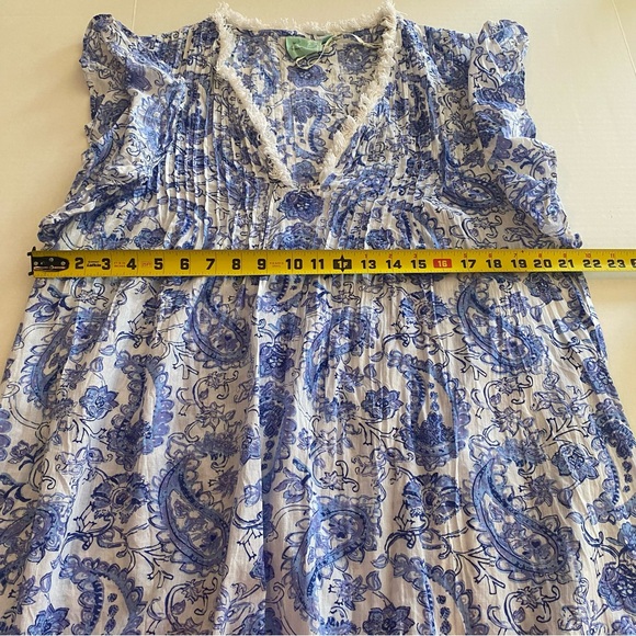 TRUE DESTINATIONS Flutter Sleeve M Dress Floral Paisley Cruise Pool Coverup Blue - Picture 8 of 10